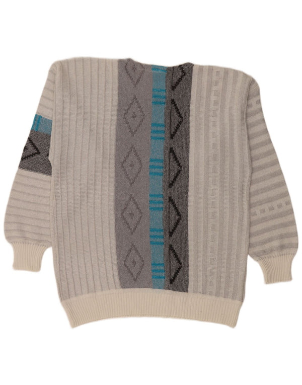 Suéter Jockey masculino com gola redonda, grande acrílico geométrico cinza