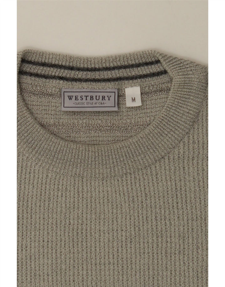 WESTBURY Mens Crew Neck Jumper Sweater Medium Grey Striped Acrylic Vintage WESTBURY and Second-Hand WESTBURY from Messina Hembry 