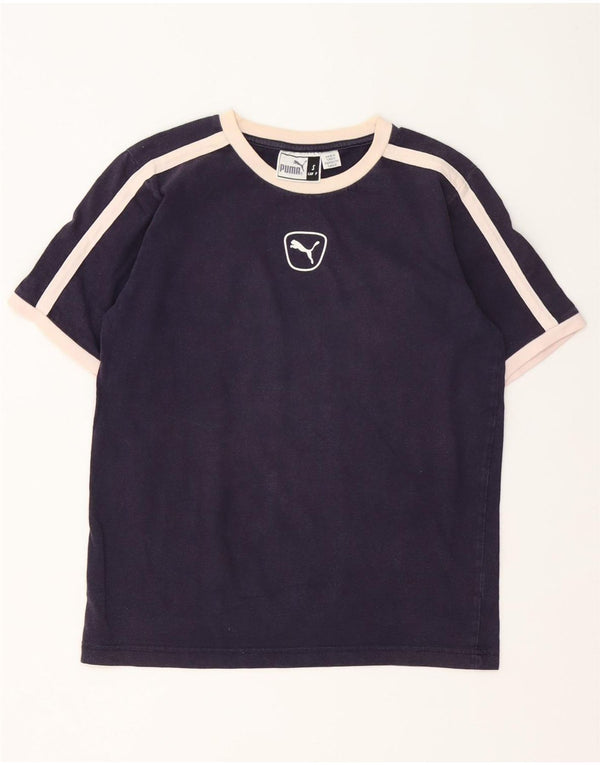 Camiseta feminina Puma UK 10 pequena azul marinho colorblock algodão