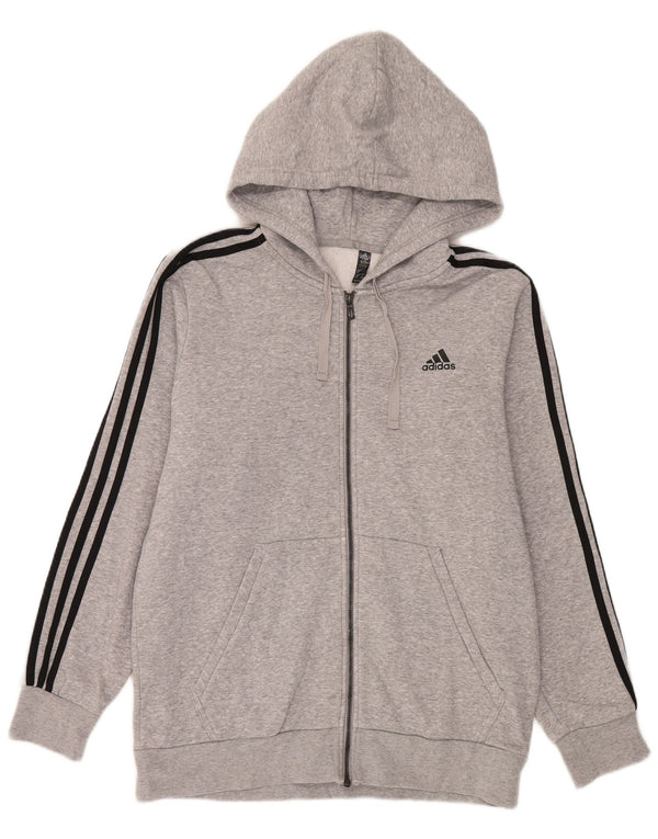 Adidas masculino zip moletom com capuz grande cinza esportivo