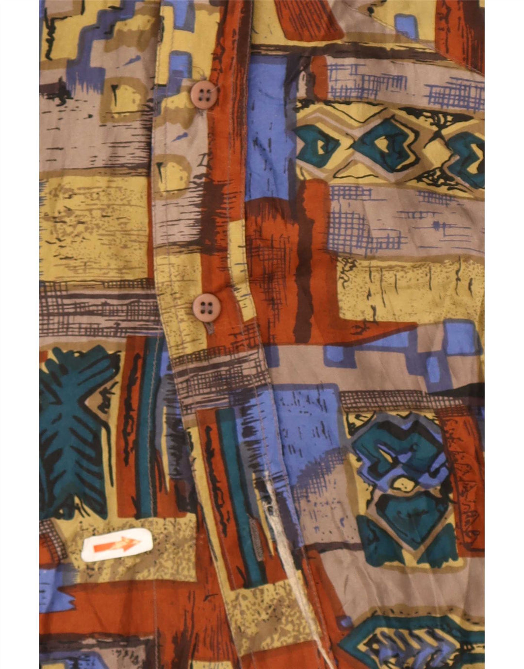Camisa masculina vintage de manga curta grande seda patchwork multicolorida