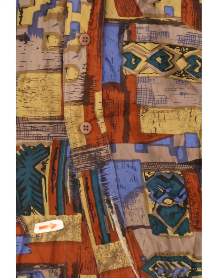 Camisa masculina vintage de manga curta grande seda patchwork multicolorida