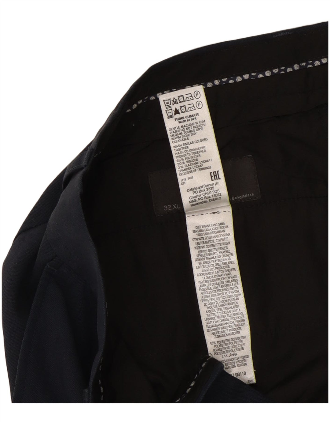 Calça masculina de terno reto sob medida Marks & Spencer W32 L35 azul marinho