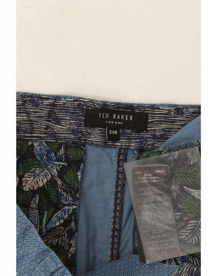 Shorts Chino masculino Ted Baker W34 grande algodão geométrico azul
