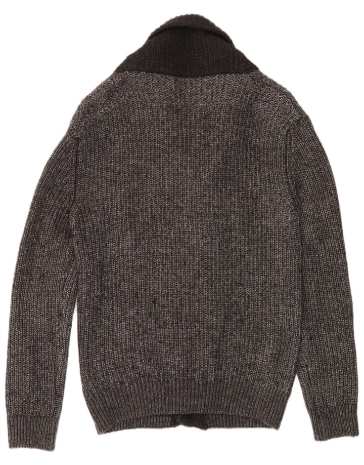 Suéter cardigã masculino Zara grande acrílico manchado cinza