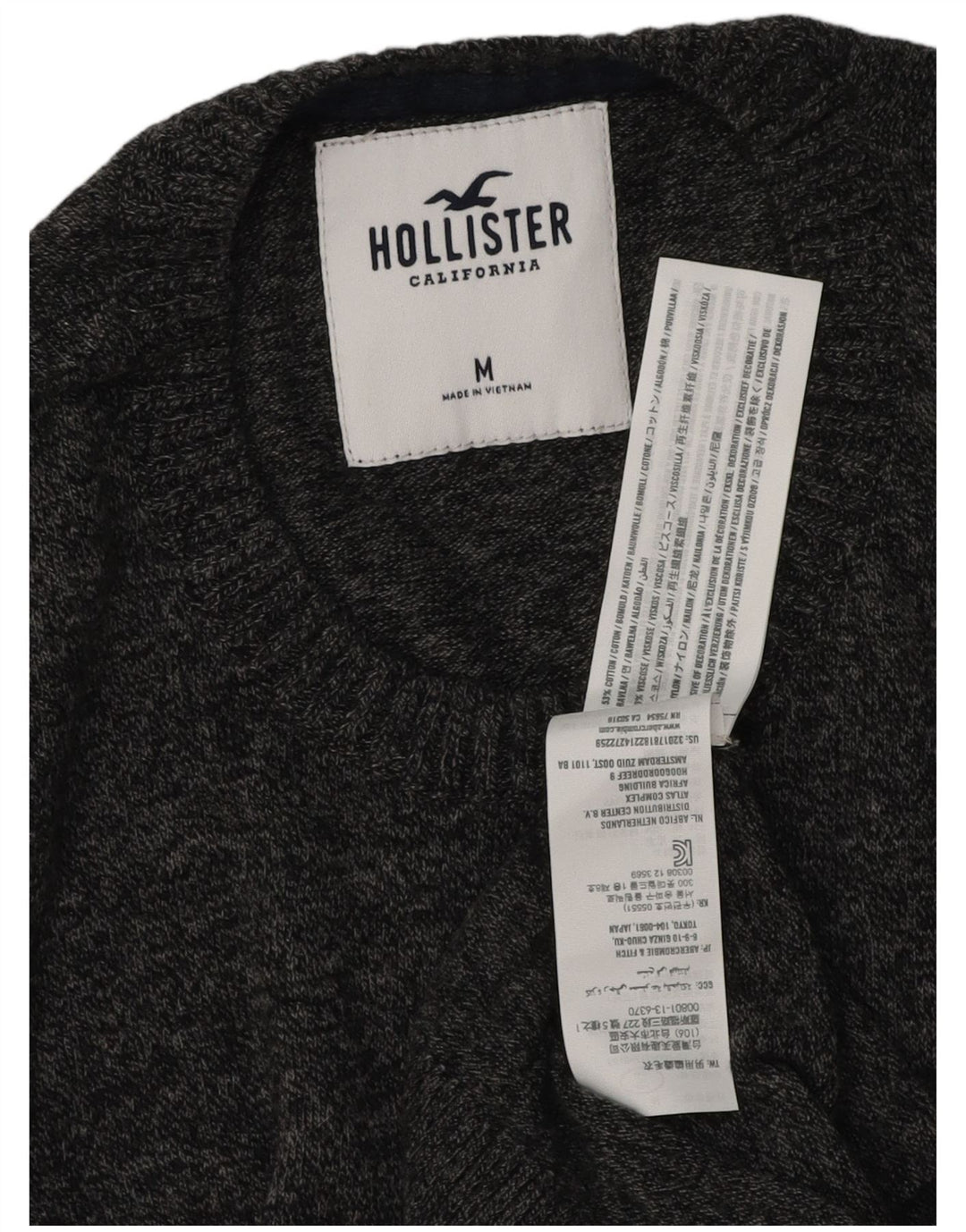 Suéter masculino Hollister com gola redonda e algodão manchado cinza médio