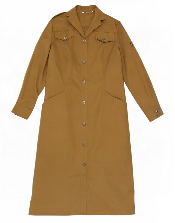 Vestido camisa feminino vintage de manga comprida UK 12 bege médio