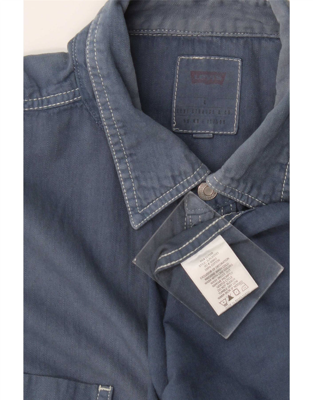 Camisa jeans masculina Levi's grande algodão azul marinho