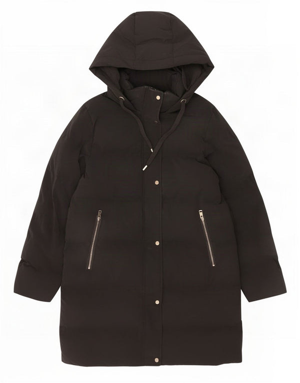 Casaco acolchoado com capuz feminino Zara UK 14 poliéster preto médio
