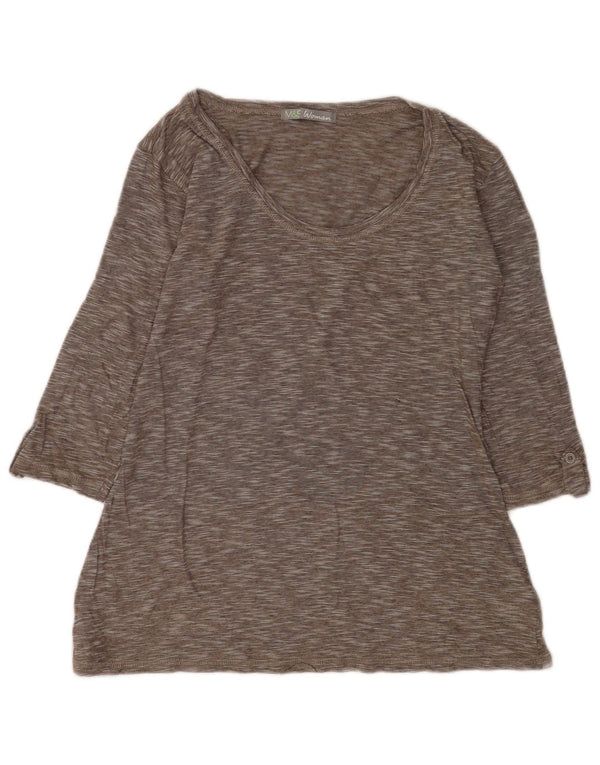 Top feminino Marks & Spencer manga 3/4 Reino Unido 12 algodão manchado cinza médio