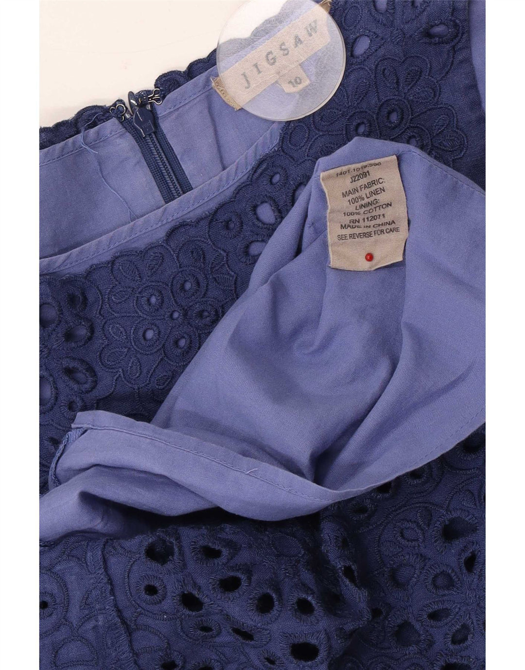 Vestido básico feminino sem mangas Jigsaw Reino Unido 10 pequeno linho floral azul marinho