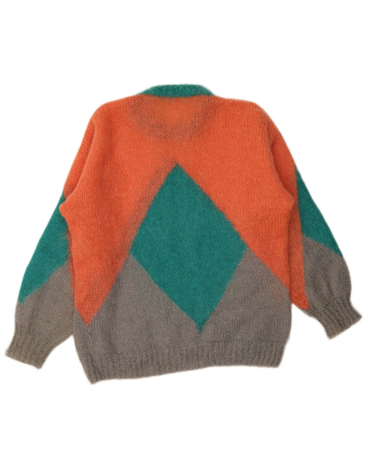 Suéter feminino vintage com gola redonda XL multicolorido geométrico