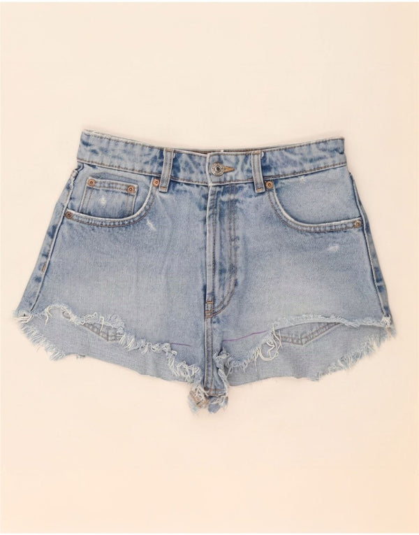 Shorts jeans feminino vintage desgastado pequeno W26 azul