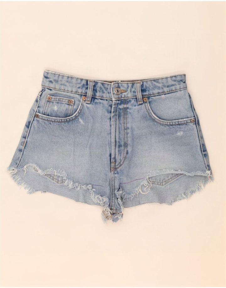 Shorts jeans feminino vintage desgastado pequeno W26 azul
