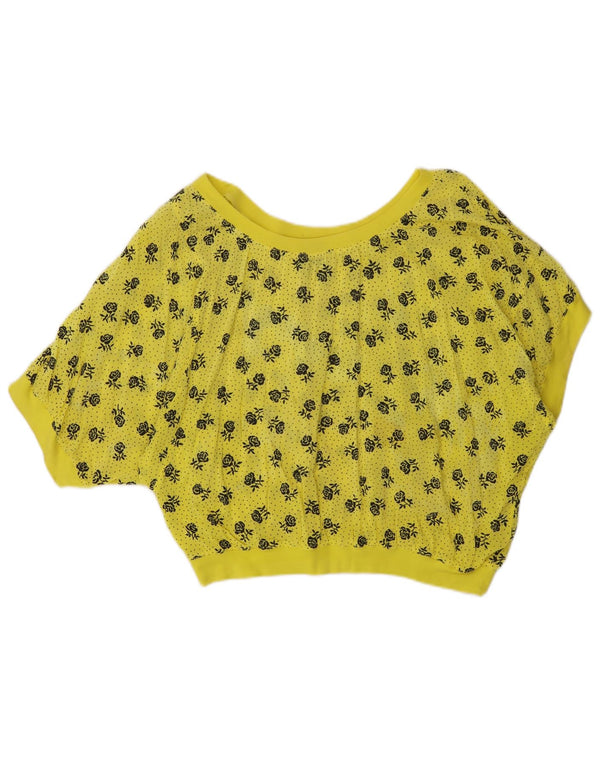 Blusa feminina La Maison Blu cropped oversized Reino Unido 10 pequena floral amarela