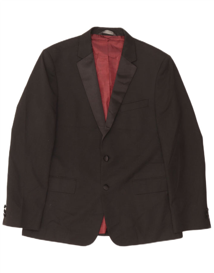 Jaqueta blazer masculina de 2 botões Marks & Spencer Reino Unido 42 grande poliéster preto