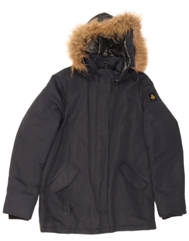 Jaqueta feminina acolchoada com capuz Refrigiwear UK 16 grande poliéster azul marinho