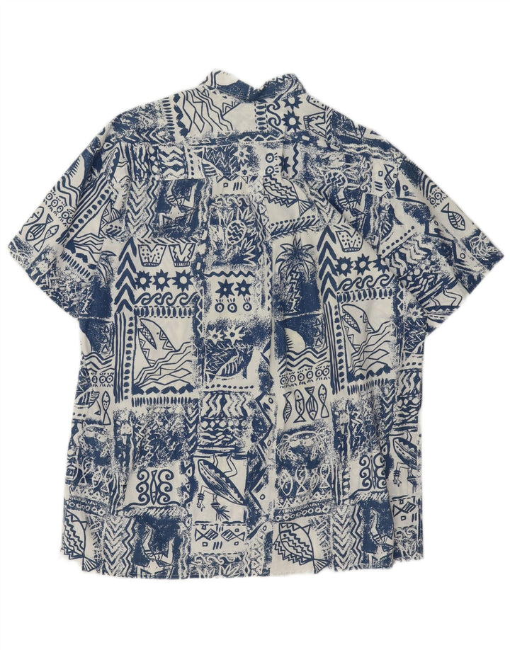 Camisa masculina de manga curta Mauritius grande azul patchwork algodão havaiano