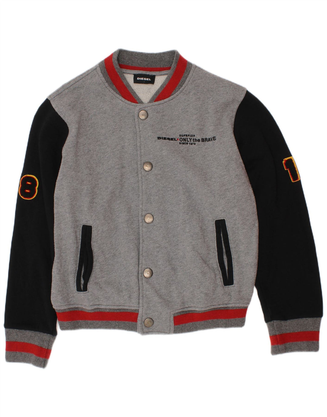 Jaqueta Diesel Boys Graphic Varsity 7-8 anos cinza colorblock