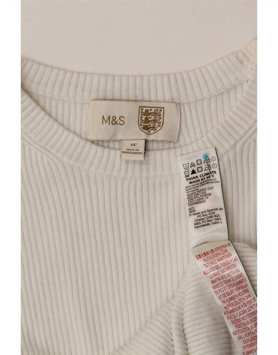 Top curto feminino Marks & Spencer manga comprida Reino Unido 14 viscose branca média