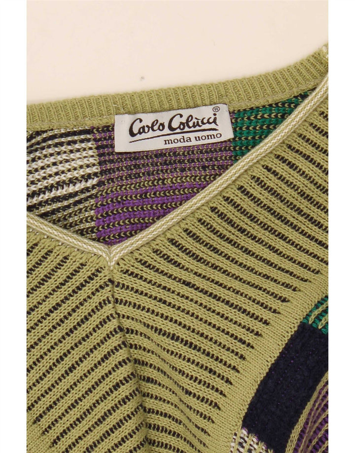 Suéter masculino Carlo Colucci com decote em V médio verde geométrico