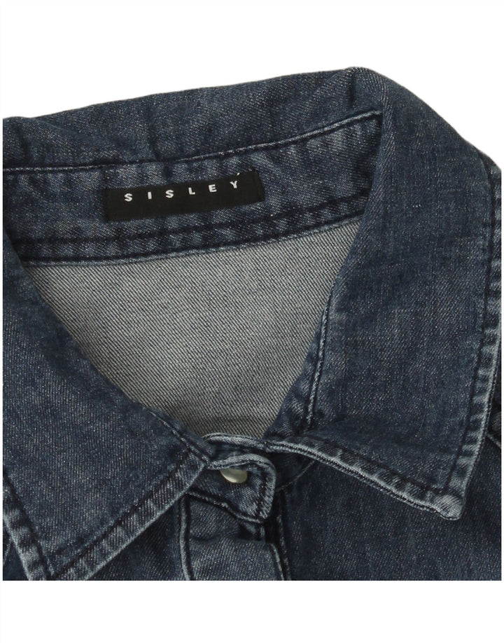Camisa jeans feminina Sisley UK 10 pequena azul marinho