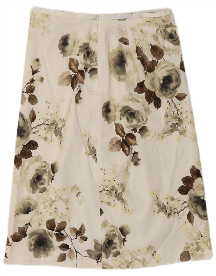 COAST Saia feminina evasê UK 10 pequena W28 algodão floral branco