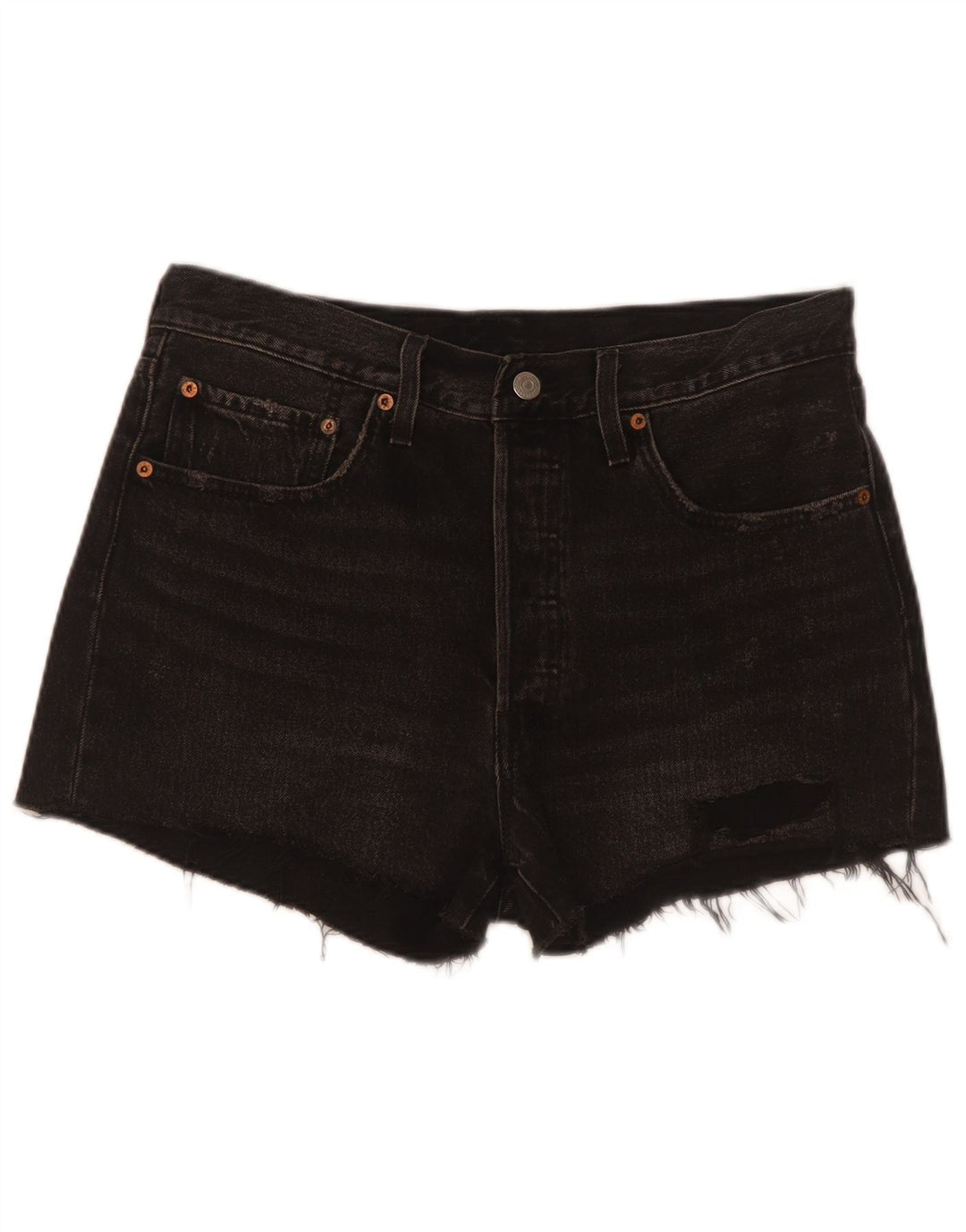 Shorts jeans feminino Levi's 501 desgastado W30 algodão preto médio