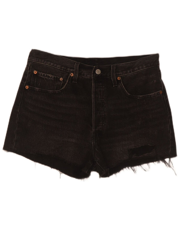 Shorts jeans feminino Levi's 501 desgastado W30 algodão preto médio