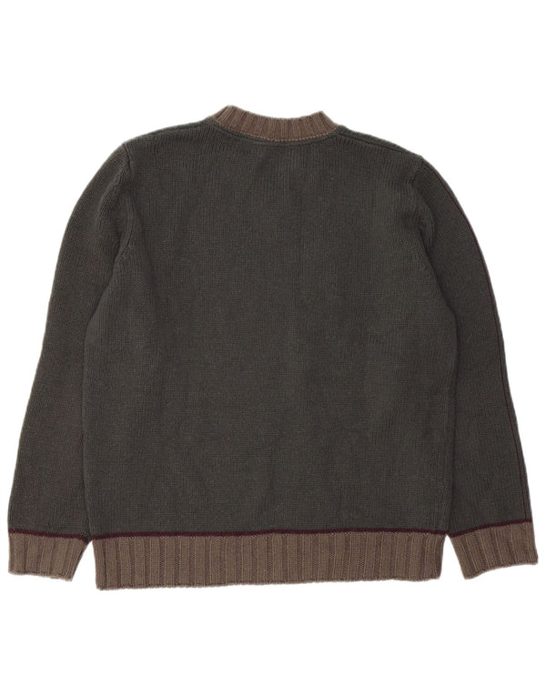 Suéter masculino ZARA com decote em V, médio cáqui, bloco colorido acrílico