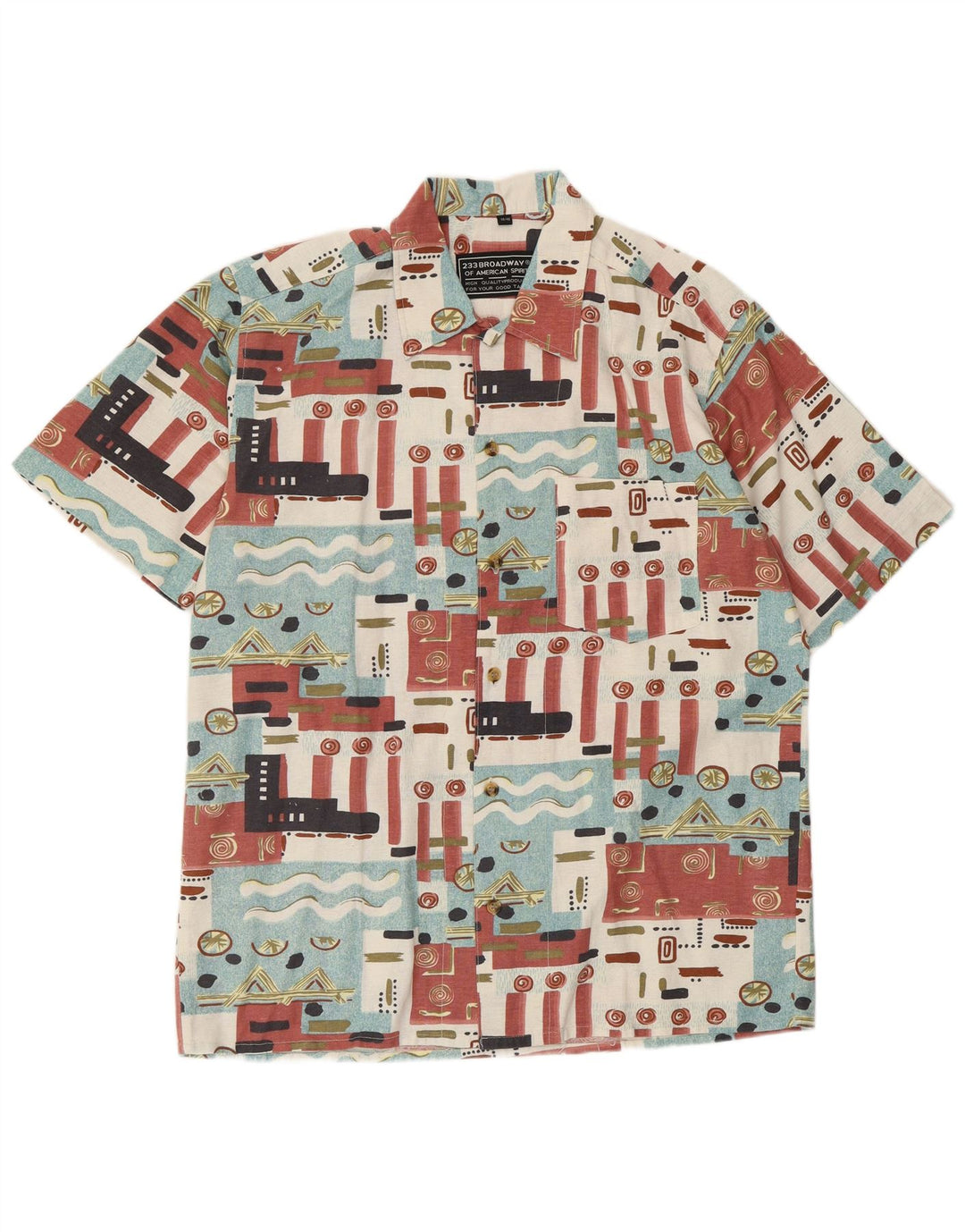 Camisa masculina de manga curta BROADWAY tamanho 39/40 médio multicolorido geométrico