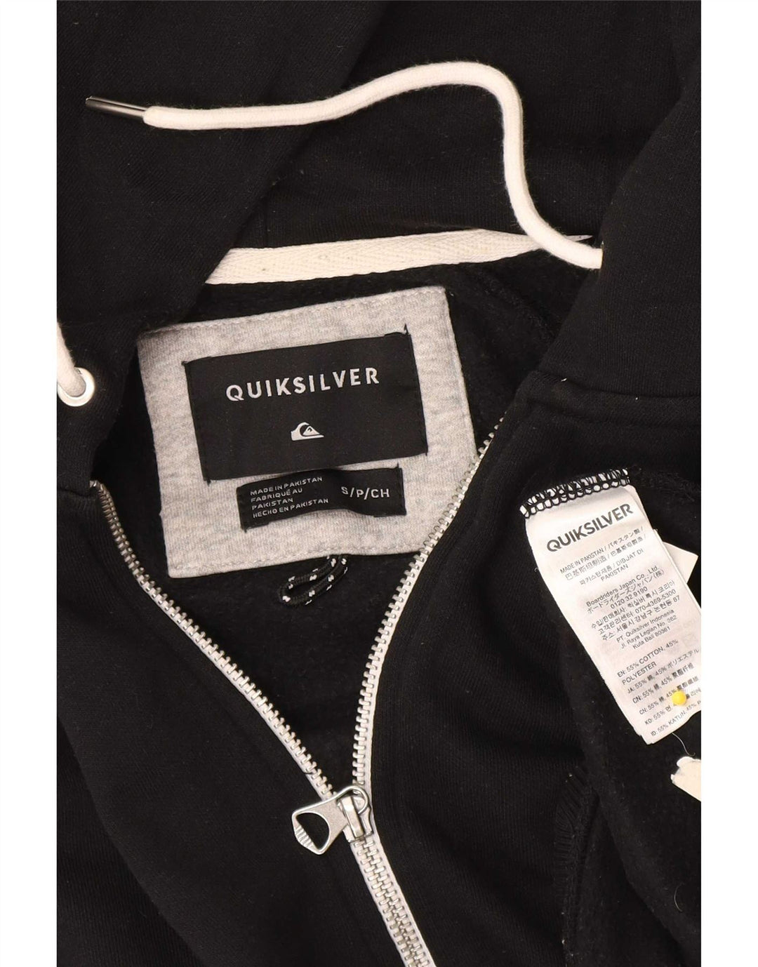 Suéter masculino com capuz e zíper Quiksilver pequeno algodão preto