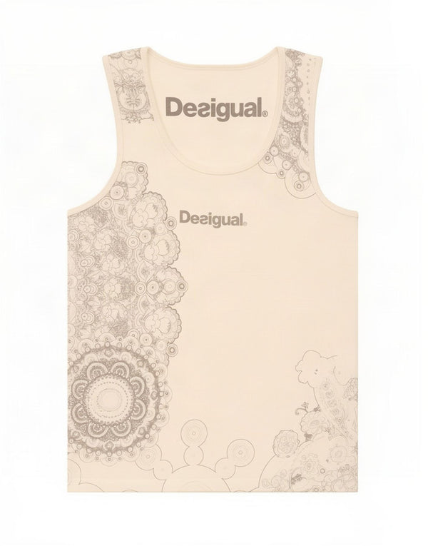 Top de colete gráfico feminino Desigual Reino Unido 8 pequeno algodão floral branco