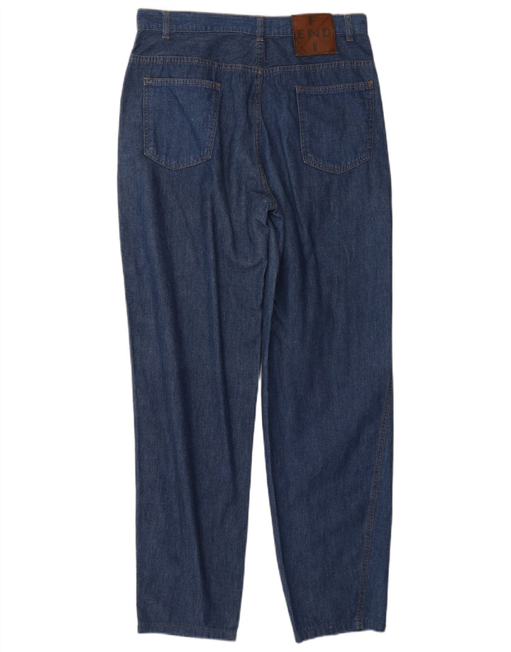 Jeans feminino FENDI cintura alta cônico IT 46 grande W30 L29 azul clássico