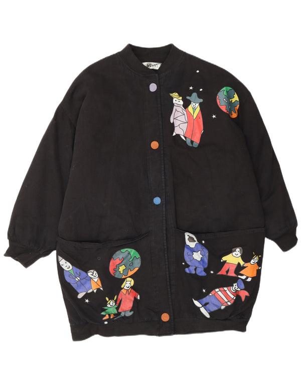 Vintage Womens Graphic Oversized Bomber Jacket UK 18 XL Black