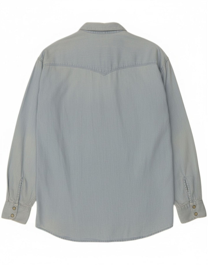 Camisa jeans masculina uniforme XL algodão azul