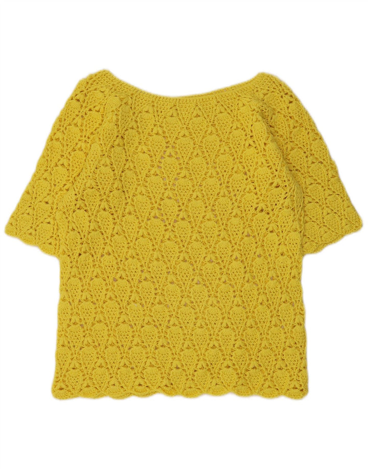 Blusa feminina vintage de crochê top UK 12 amarelo médio