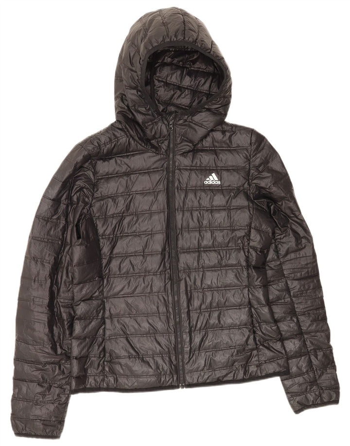 Jaqueta acolchoada com capuz feminina Adidas Reino Unido 8/10 poliéster preto pequeno