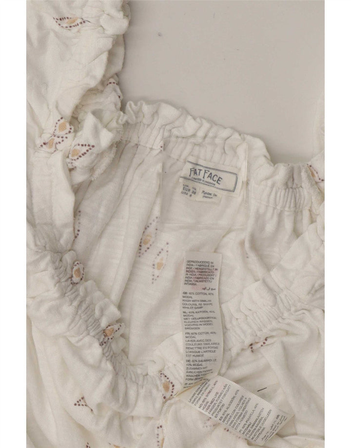 Blusa feminina Fat Face cropped grande Reino Unido 10 pequena geométrica branca