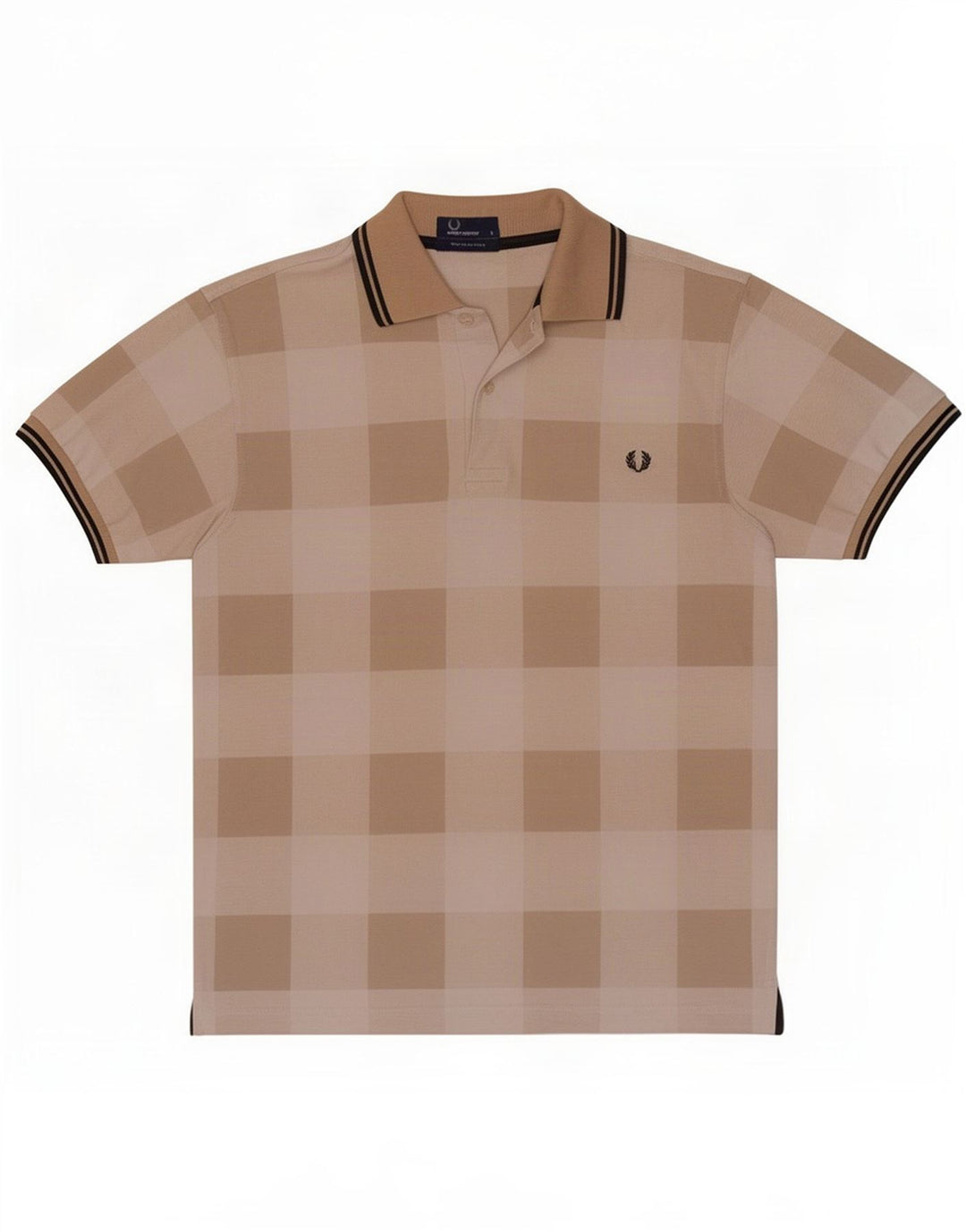 Camisa polo masculina Fred Perry pequena algodão geométrico bege