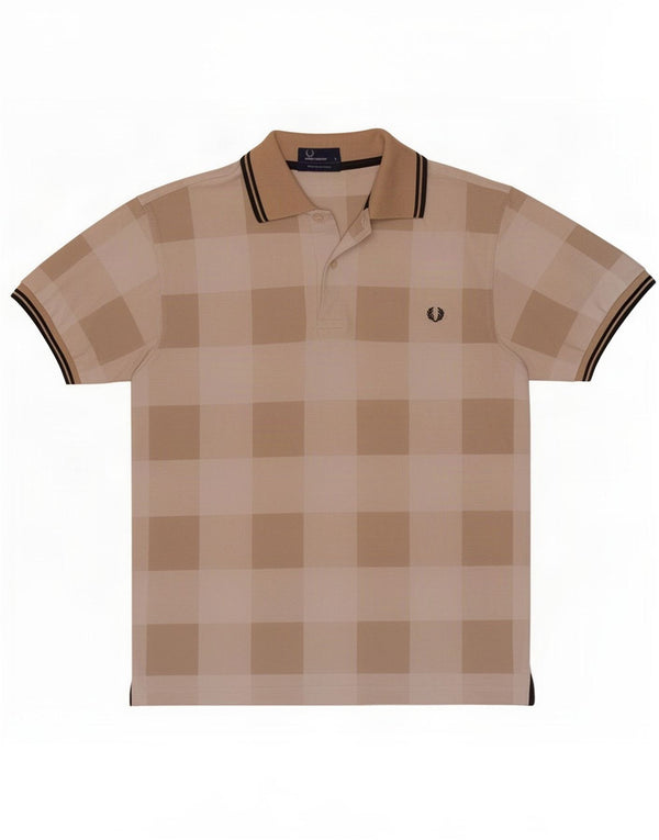 Camisa polo masculina Fred Perry pequena algodão geométrico bege