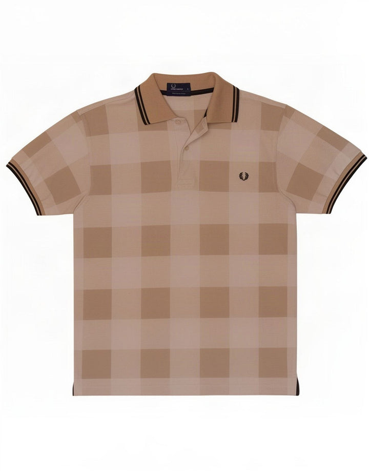 Camisa polo masculina Fred Perry pequena algodão geométrico bege