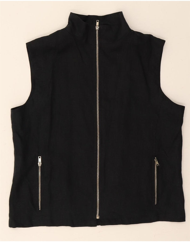 VINTAGE Womens Gilet EU 40 Medium Black Linen Vintage Vintage and Second-Hand Vintage from Messina Hembry 