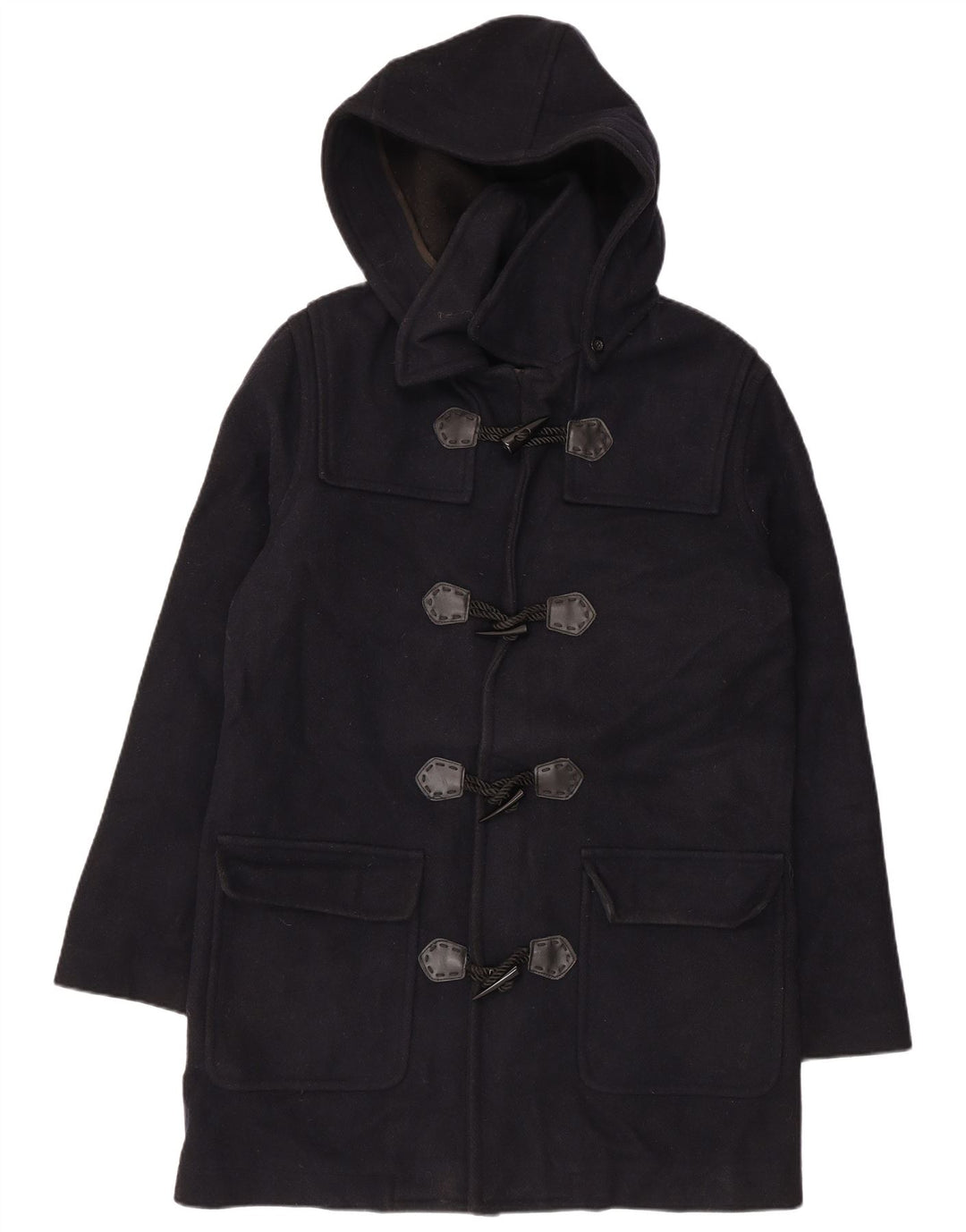 Casaco Duffle feminino com capuz VINTAGE Reino Unido 18 XL lã azul marinho