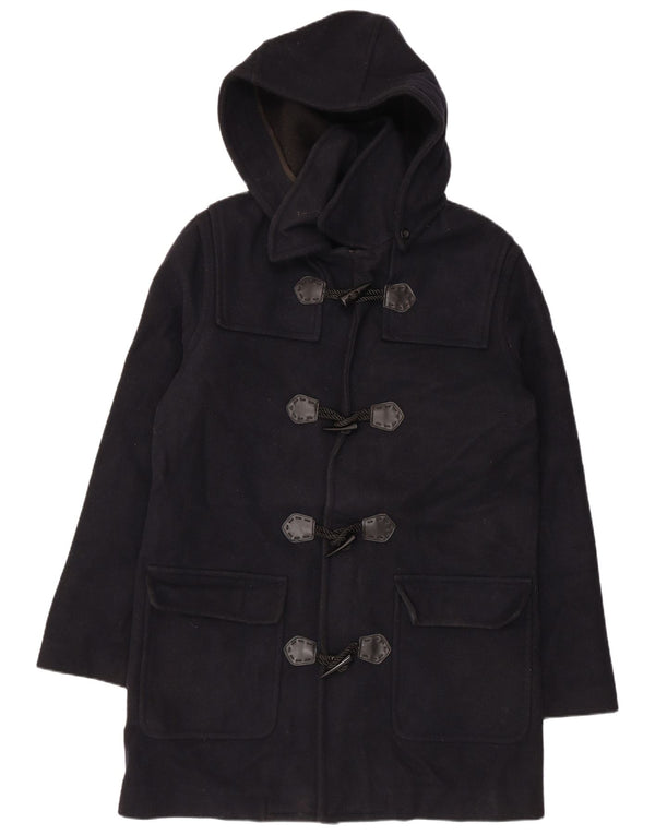 Casaco Duffle feminino com capuz VINTAGE Reino Unido 18 XL lã azul marinho