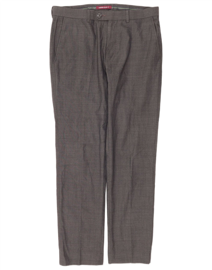 Calça masculina Marks & Spencer moderna slim fit W32 L31 lã cinza