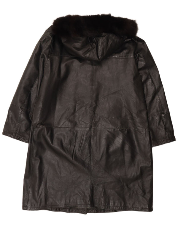 Casaco de couro com capuz feminino vintage IT 48 XL preto