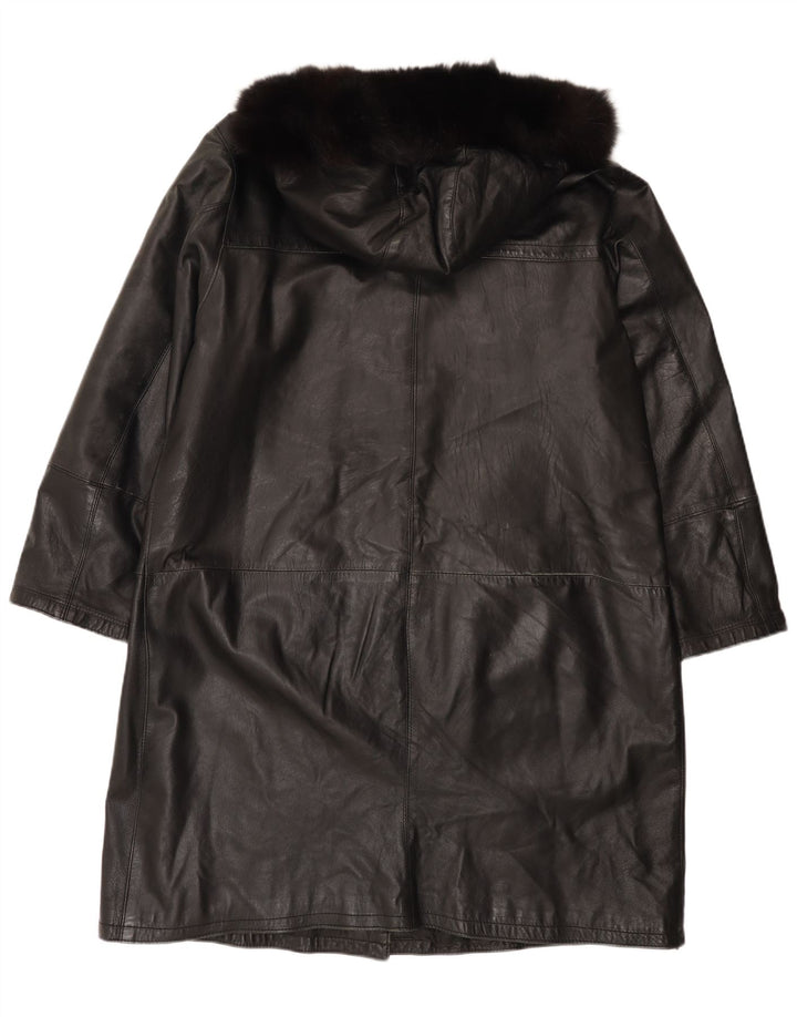 Casaco de couro com capuz feminino vintage IT 48 XL preto