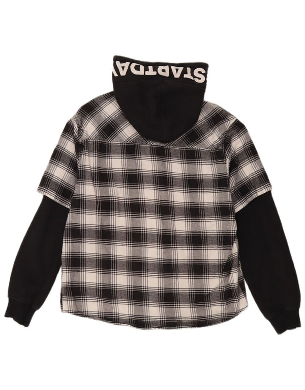 Camisa de flanela com capuz gráfico Zara Boys 13-14 anos algodão xadrez preto