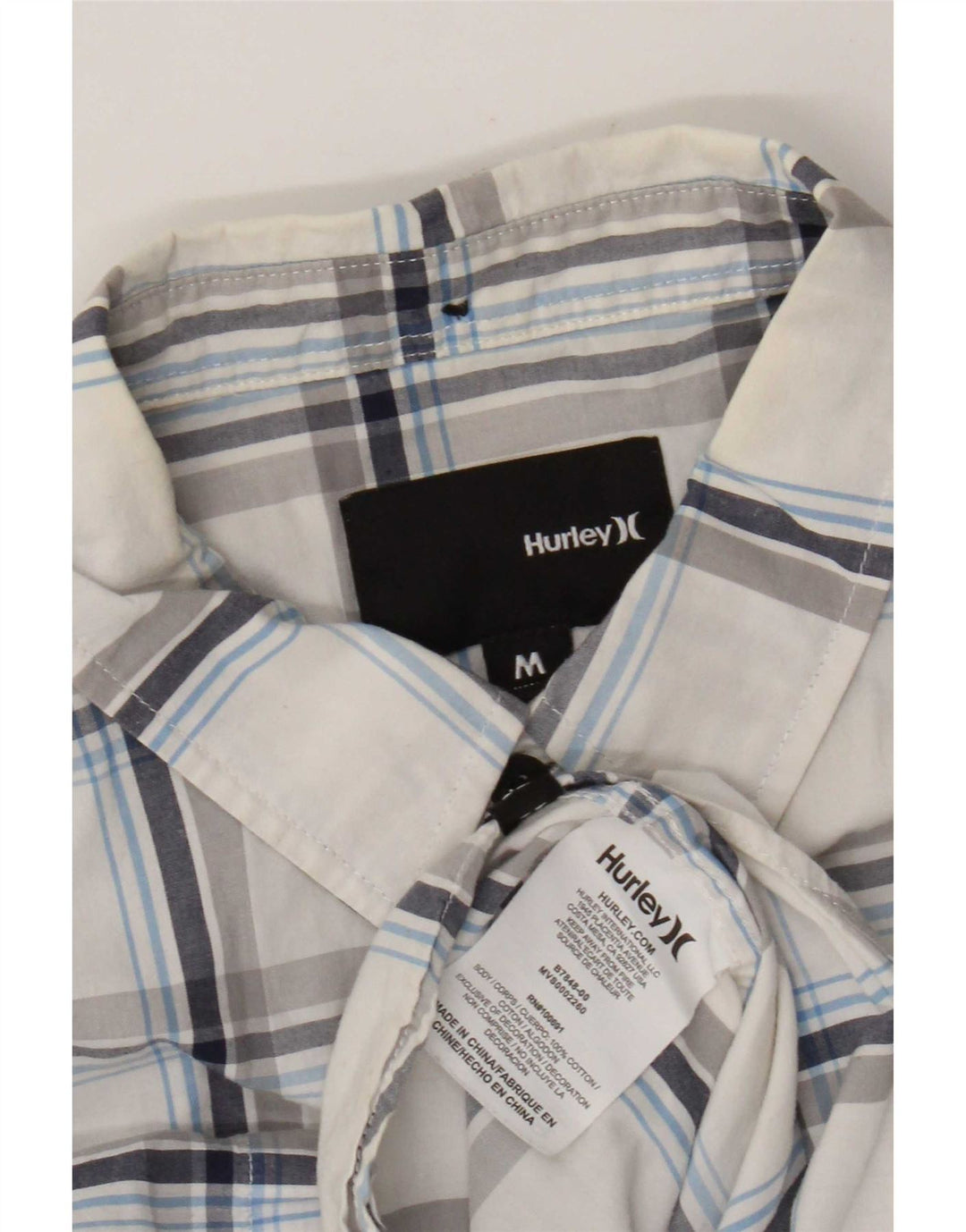 Camisa masculina Hurley de manga curta, algodão xadrez médio branco